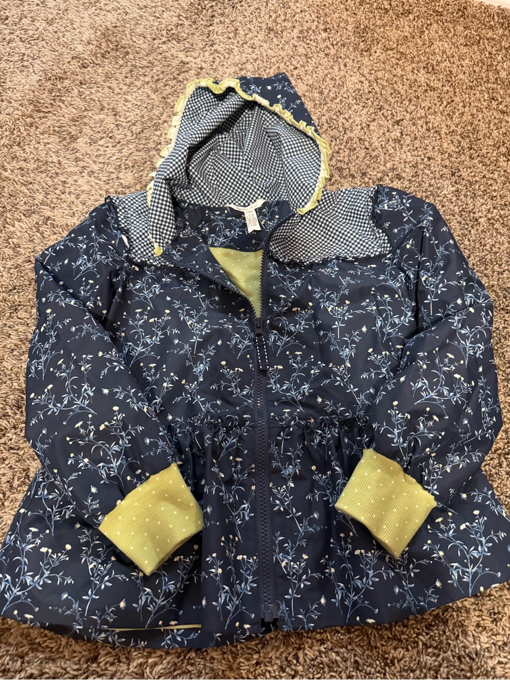 Matilda Jane Navy Floral Hooded Raincoat with Lime Trim